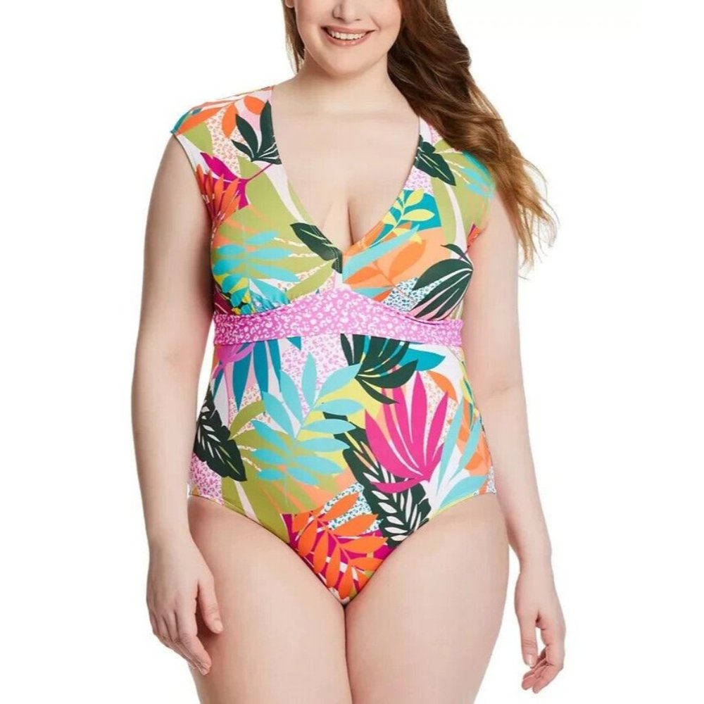 Bleu by Rod Beattie Plus Wild at Heart Cap Sleeve Swimsuit One Piece 16W 16 W